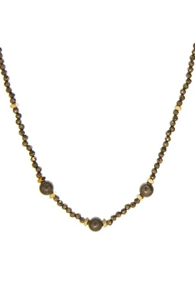 Marlyn Schiff Natural Stone Beaded Necklace In Gold