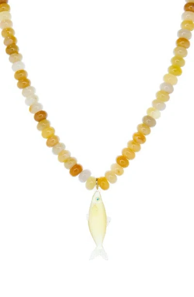 Marlyn Schiff Nori Bead Fish Pendant Necklace In Yellow