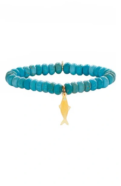 Marlyn Schiff Nori Fish Charm Jade Beaded Stretch Bracelet In Blue