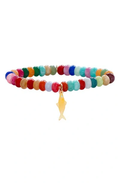 Marlyn Schiff Nori Fish Charm Jade Beaded Stretch Bracelet In Multi