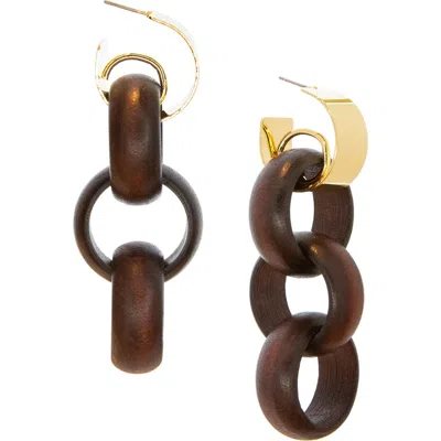 Marlyn Schiff Oakley Wood Link Linear Drop Earrings In Brown