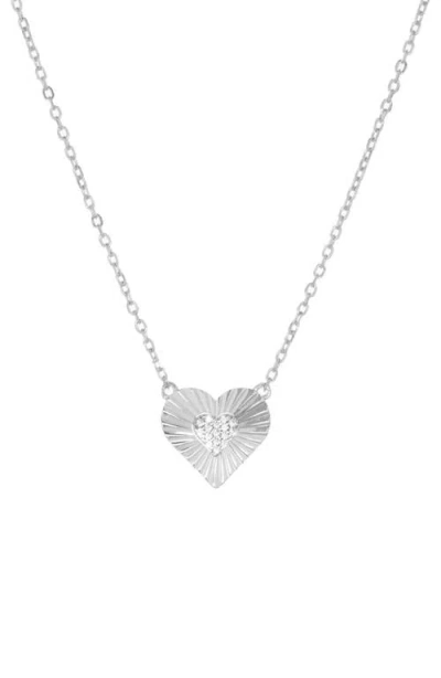 Marlyn Schiff Pavé Etched Heart Pendant Necklace In Silver
