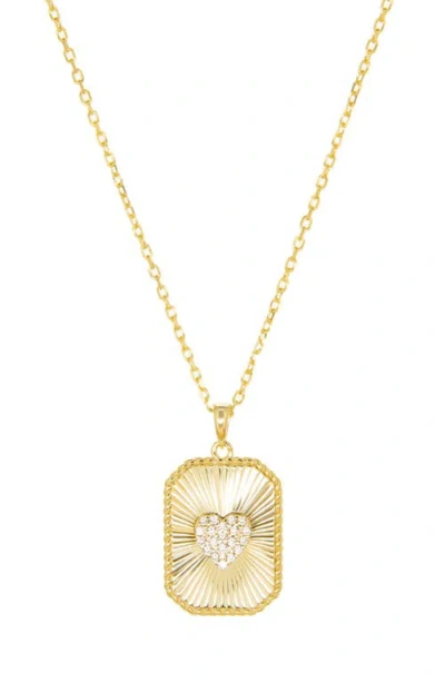 Marlyn Schiff Pavé Heart Etched Tag Pendant Necklace