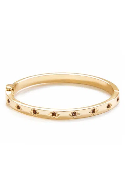 Marlyn Schiff Selene Crystal Starburst Hinged Bangle In Gold Smokey Topaz