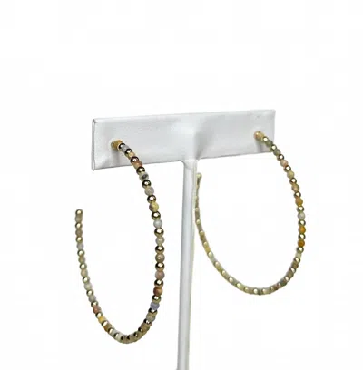 Marlyn Schiff Semi Precious Beaded Post Hoop Earrings In Gold/autumn Jasper In Multi