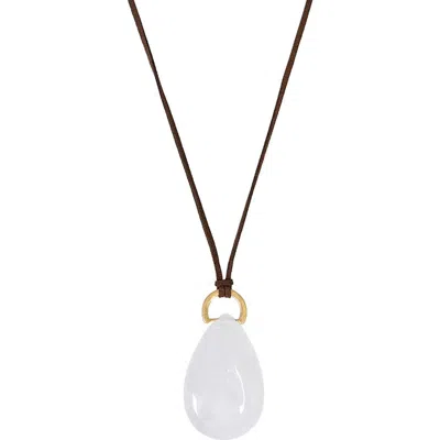 Marlyn Schiff Tessa White Agate Teardrop Charm Cord Pendant Necklace