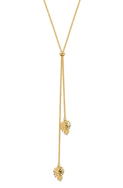 Marlyn Schiff Willa Leaf Lariat Necklace In Gold