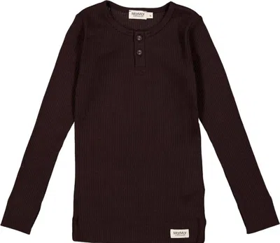 Marmar Copenhagen Kids' Boys Ribbed Long Sleeve Henley Shirt In Dark Chocolate In Brown