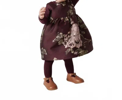 Marmar Copenhagen Kids' Daelyna Long Sleeve Dress In Deep Mulberry Jacquard In Brown