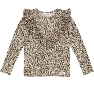Marmar Copenhagen Kids' Girl's Leopard Ruffle Top In Donkey In Animal Print