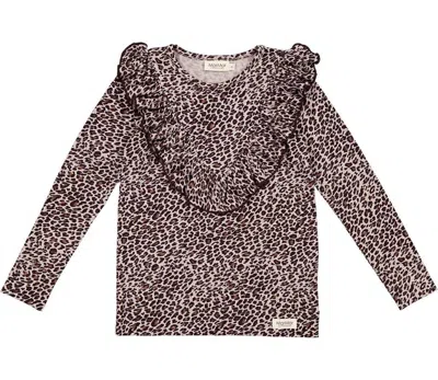 Marmar Copenhagen Kids' Girls Leopard Ruffle Top In Purple In Black