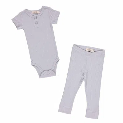 Marmar Copenhagen Kid's Short Sleeve Ribbed Henley Body Set In Light Blue In Gray