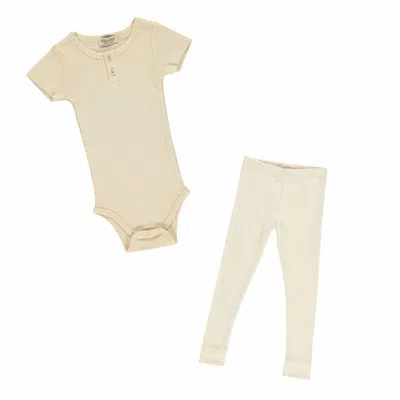 Marmar Copenhagen Kid's Short Sleeve Ribbed Henley Body Set In Off White In Neutral