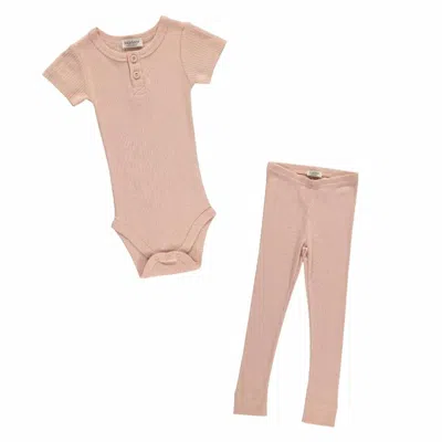 Marmar Copenhagen Kid's Short Sleeve Ribbed Henley Body Set In Pink