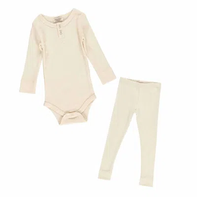 Marmar Copenhagen Kids' Long Sleeve Ribbed Henley Body Set In Off White In Neutral