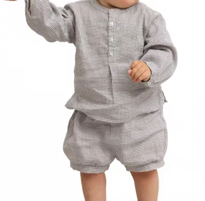 Marmar Copenhagen Kids' Pabi Linen Shorts In Mini Check In Gray