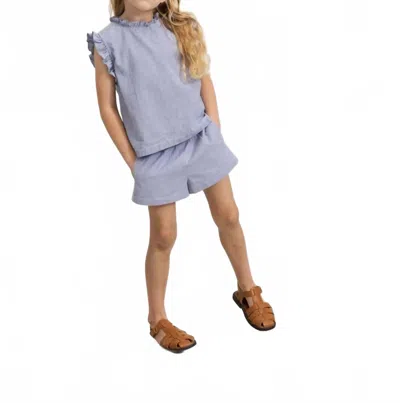 Marmar Copenhagen Kids' Tirra Wavy Frill Blouse In Navy Stripe In Purple