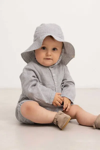Marmar Copenhagen Kids' Totoro Linen Shirt In Mini Check In Gray