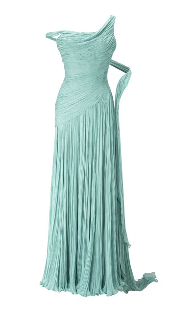 Marmar Halim Asymmetric Chiffon Maxi Dress In Light Blue