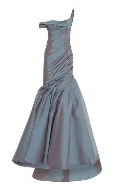 Marmar Halim Asymmetric Draped Mermaid Cut Gown In Blue