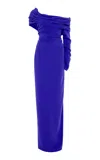 Marmar Halim Asymmetric Draped Silk Crepe Gown In Blue