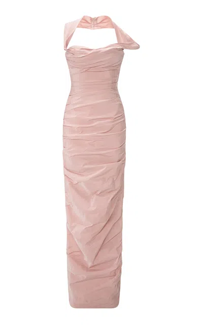 Marmar Halim Asymmetric Taffeta Maxi Dress In Pink