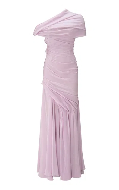 Marmar Halim Asymmetrical Draped Silk Chiffon Gown In Pink