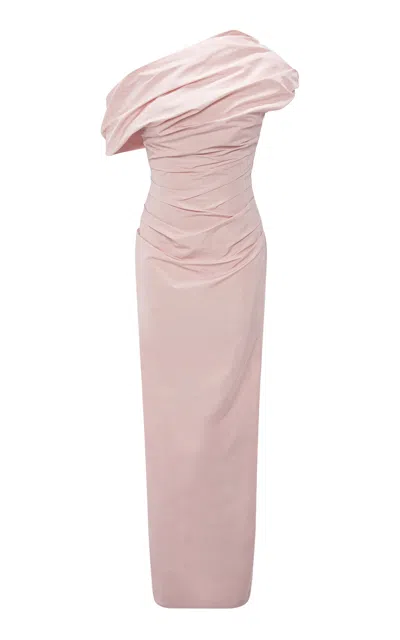 Marmar Halim Asymmetrical Draped Taffeta Maxi Dress In Pink