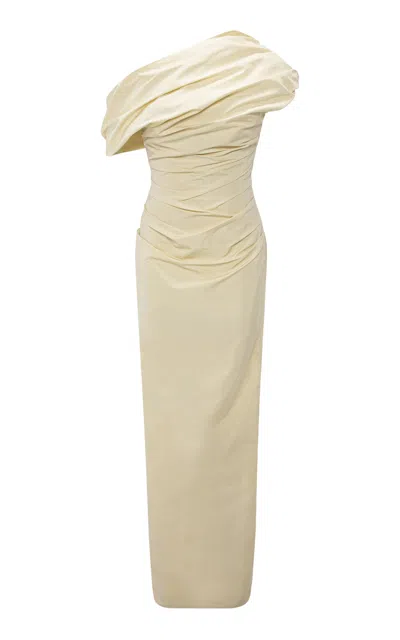 Marmar Halim Asymmetrical Draped Taffeta Maxi Dress In Neutral