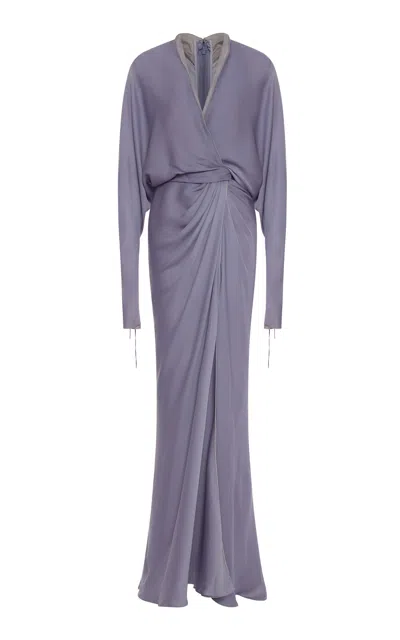 Marmar Halim Batwing Sleeves Draped Gown In Green