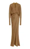 Marmar Halim Batwing Sleeves Draped Gown In Orange