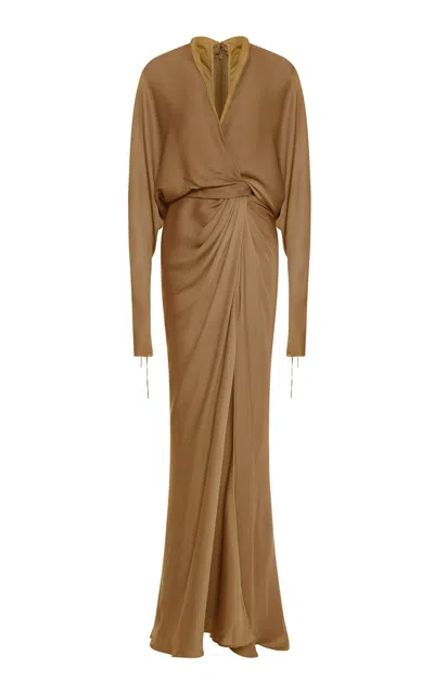 Marmar Halim Batwing Sleeves Draped Gown In Orange