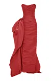 Marmar Halim Bow-embellished Ruched Gown In Red