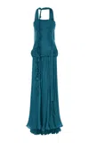 Marmar Halim Strapless Cape Detailed Gown In Blue