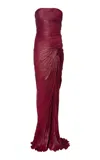 Marmar Halim Cape-detailed Pleated Silk Satin Gown In Burgundy