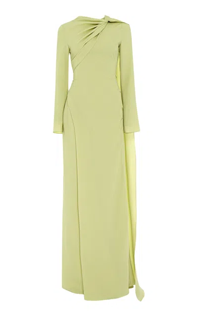Marmar Halim Cape-detailed Silk Crepe Gown In Green