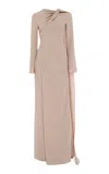 Marmar Halim Cape-detailed Silk Crepe Gown In Tan