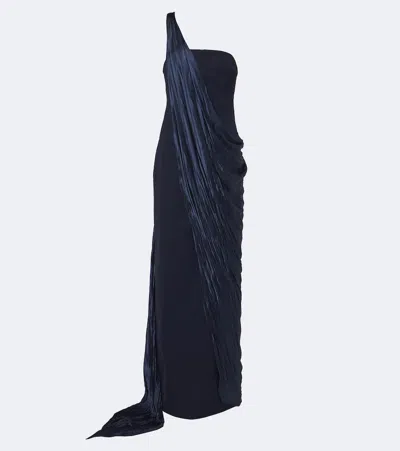 Marmar Halim Caped Bustier Gown In Blue