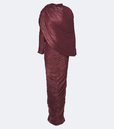 Marmar Halim Caped Draped Gown In Burgundy