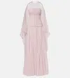 Marmar Halim Caped Pleated Bustier Gown In Pink