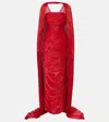 Marmar Halim Caped Pleated Bustier Gown In Red