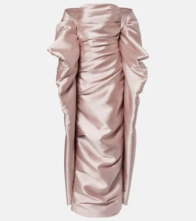 Marmar Halim Caped Satin Bustier Gown In Pink