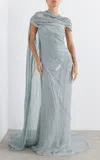 Marmar Halim Chiffon Off-shoulder Cape Gown In Grey