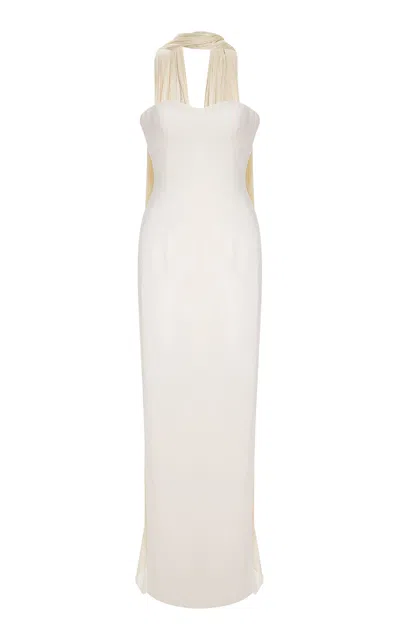 Marmar Halim Chiffon Scarf Crepe Maxi Dress In Ivory
