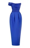 Marmar Halim Column Pleated Taffeta Gown In Blue