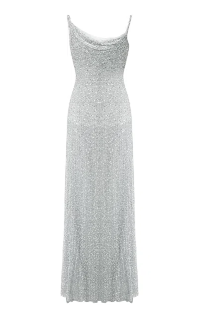 Marmar Halim Cowl-neck Embroidered Maxi Dress In Gray