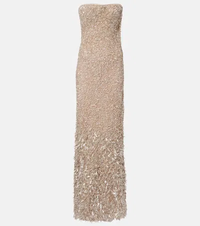 Marmar Halim Dailin Embellished Bustier Gown In Brown