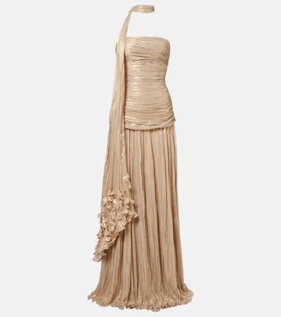 Marmar Halim Dayana Pleated Scarf-detail Bustier Gown In Neutral