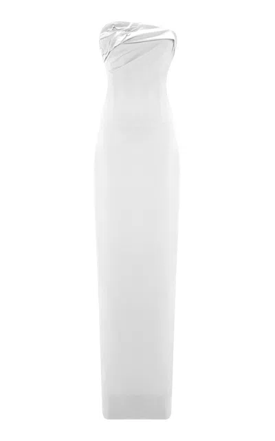 Marmar Halim Draped Column Gown In White