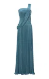 Marmar Halim Draped Pleated Gown In Blue